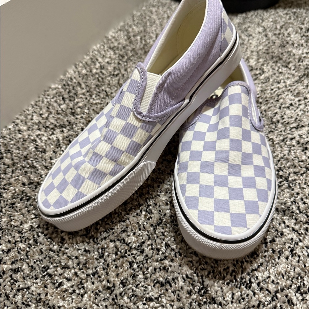 Vans Women's Checkered Slip-On Sneakers - Lavender and White